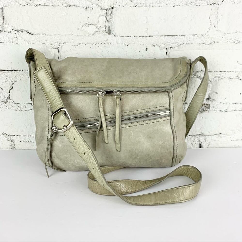 Hobo Shane Grey Leather Flap Crossbody Purse Bag